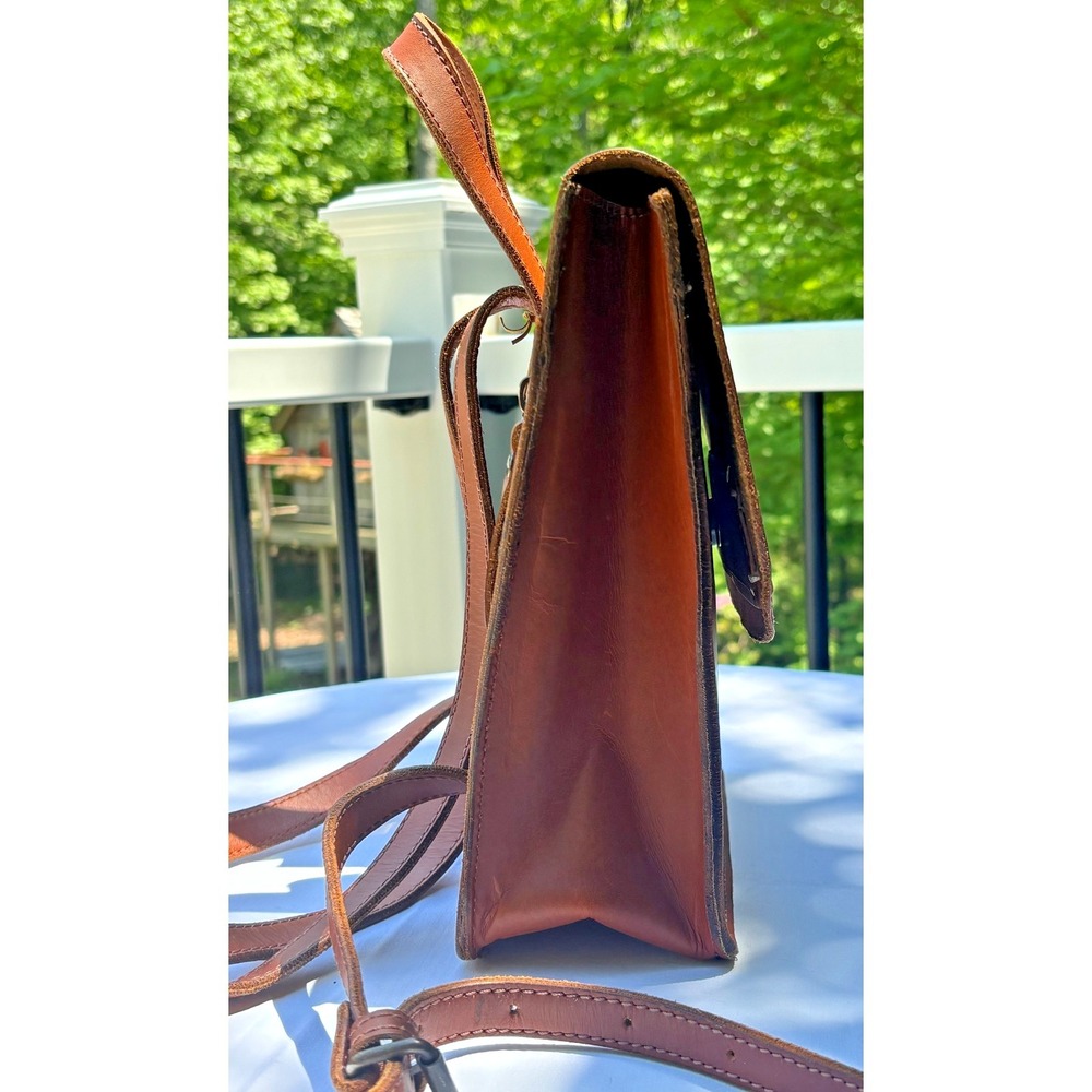 WILL Full Grain Leather Simple Backpack Purse Tan Unlined Magnetic Closure EUC - Picture 9 of 16